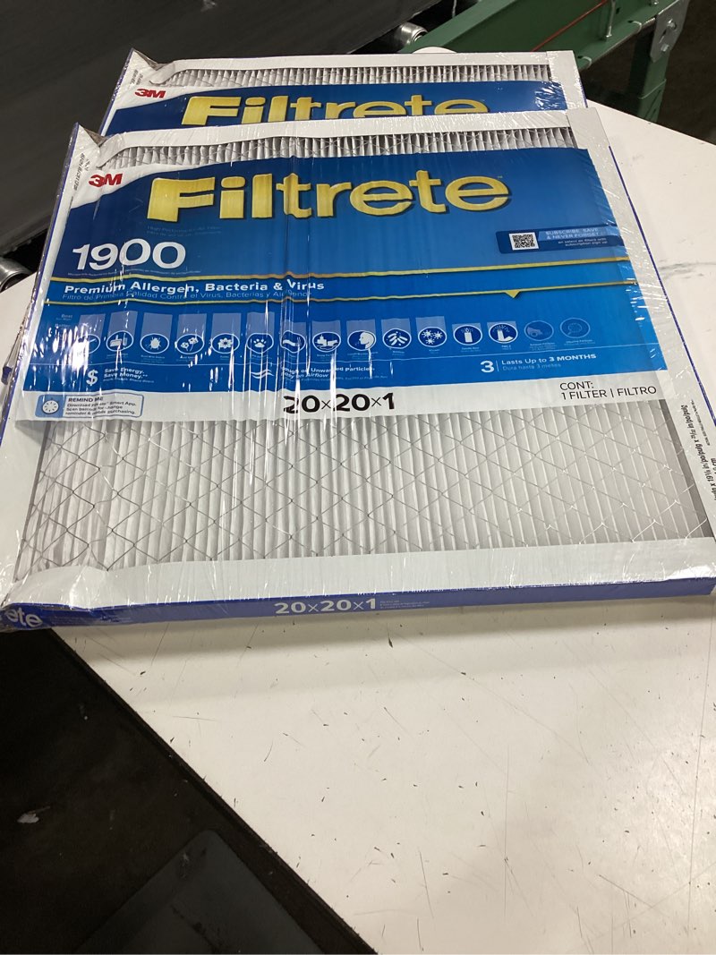 Condition photo showing As Is for filtrete 20-in w x 20-in l x 1-in merv 13 1900 mpr premium allergen, bacteria and virus electrostatic pleated air filter (of 2 pieces)