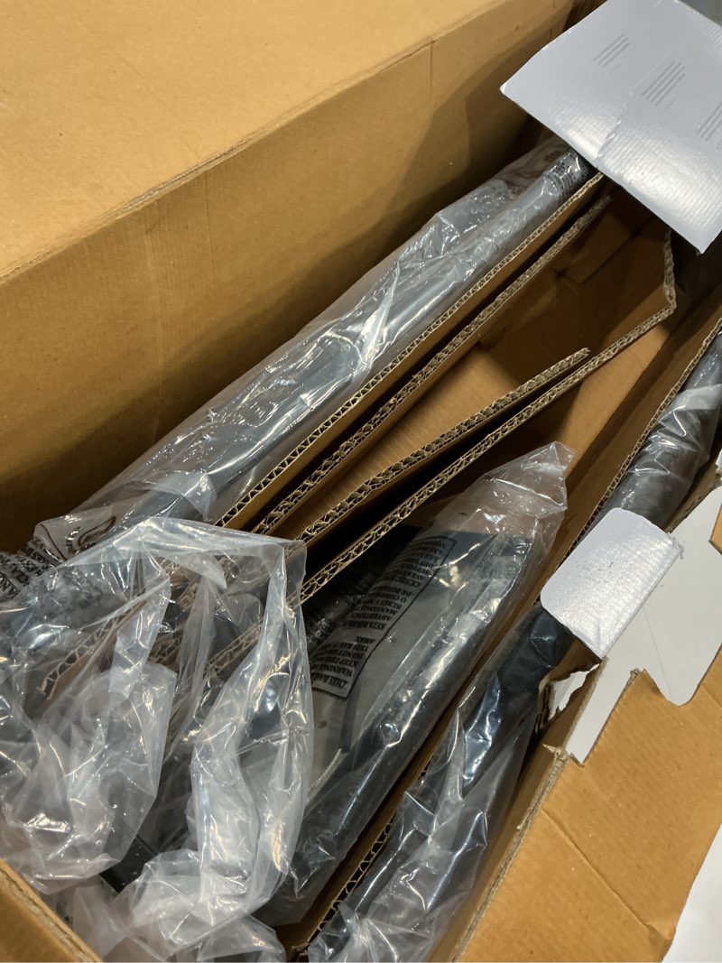 Condition photo showing As Is for Kichler Barrington 5 -Light Distressed Black and Wood Tone Farmhouse Cage Linear Large