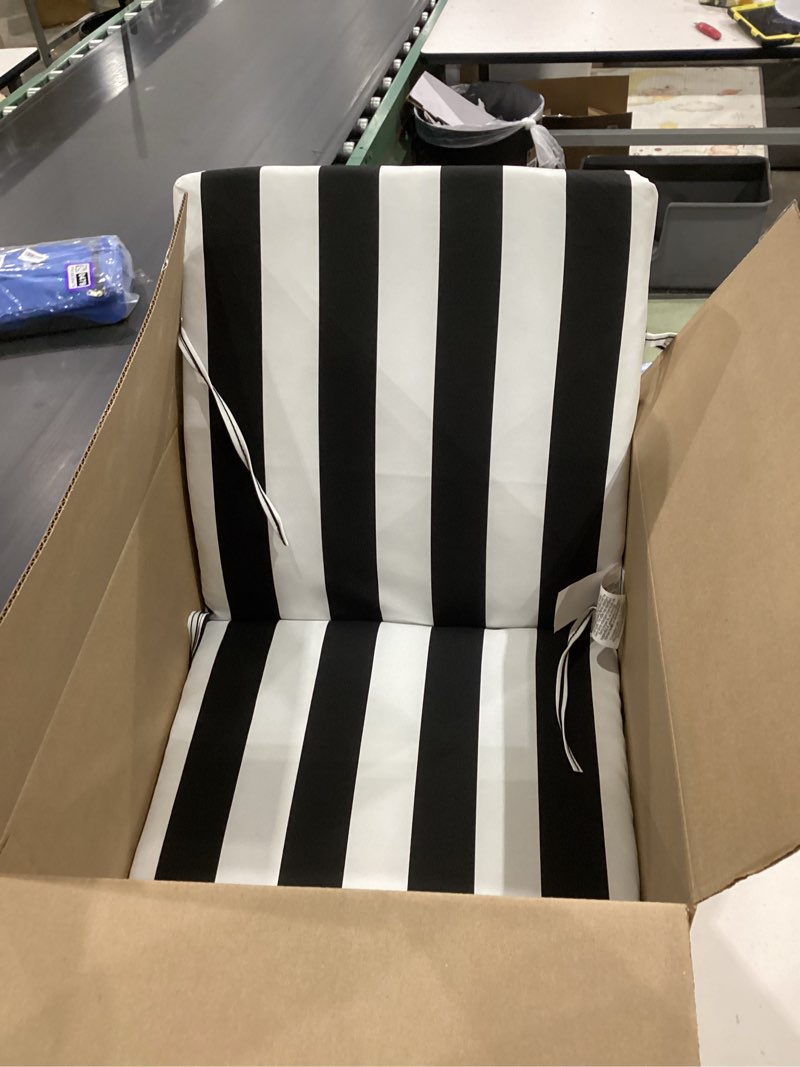Condition photo showing Good Condition for arden outdoor midback chair cushion, 18 x 16.5, rain-proof, fade resistant black cabana stripe