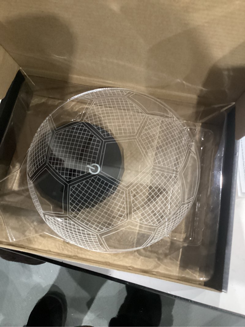 Condition photo showing As Is for Elstey Soccer 3D LED Night Light Touch Table Desk Optical Illusion Lamps, 7 Color Changing Lights with Acrylic Flat & ABS Base & USB Charger