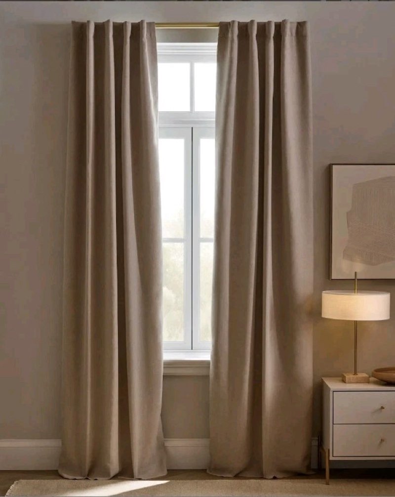 quince european linen curtain panels 48\" x 96\" blackout lined 1 panel dark flax