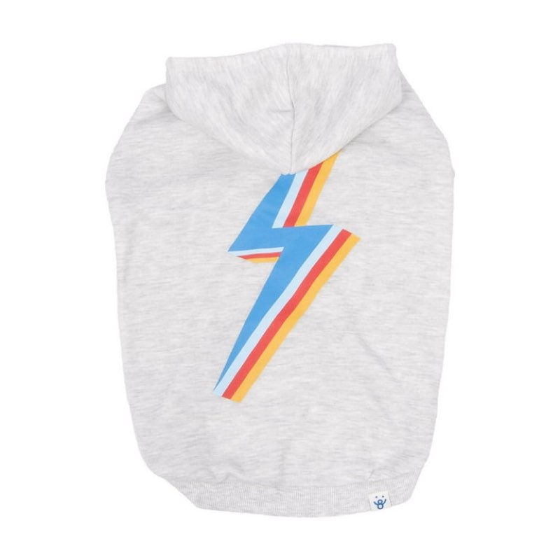 Oodles Lightning Bolt Bubble Hem Fall Dog Hoodie, White, Large