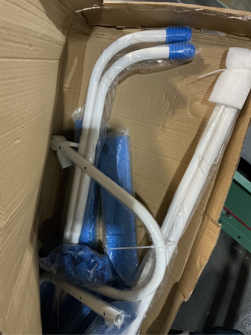 Condition photo showing New/Like New for heavy duty steel frame swimming pool ladder for above ground pools, 3-step double-sided pool stairs for 42" height pools, 450lbs capacity with anti-slip rubber feet & wide steps white and blue 42in