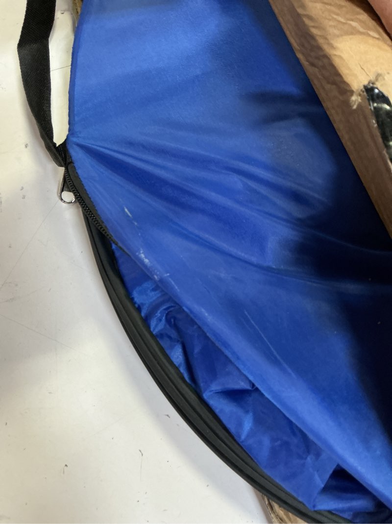 Condition photo showing As Is for wakeman pop up changing tent, 3.3 x 3.3 x 6.2ft, camping shower tent for portable toilet stall or dressing room with carry bag for camping, beach, or tailgate, polyester blue
