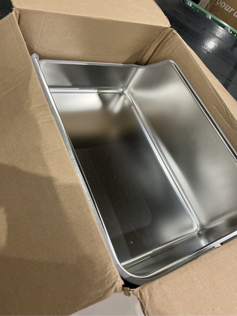 Condition photo showing Good Condition for stainless steel cat litter box with high sides,jumbo xl extra large metal kitty litter pan,low entry cat box for indoor kittens & big cats,non sticky,non-slip bottom,easy to clean (l) l: 23.6 × 15.7 × 7.8 in