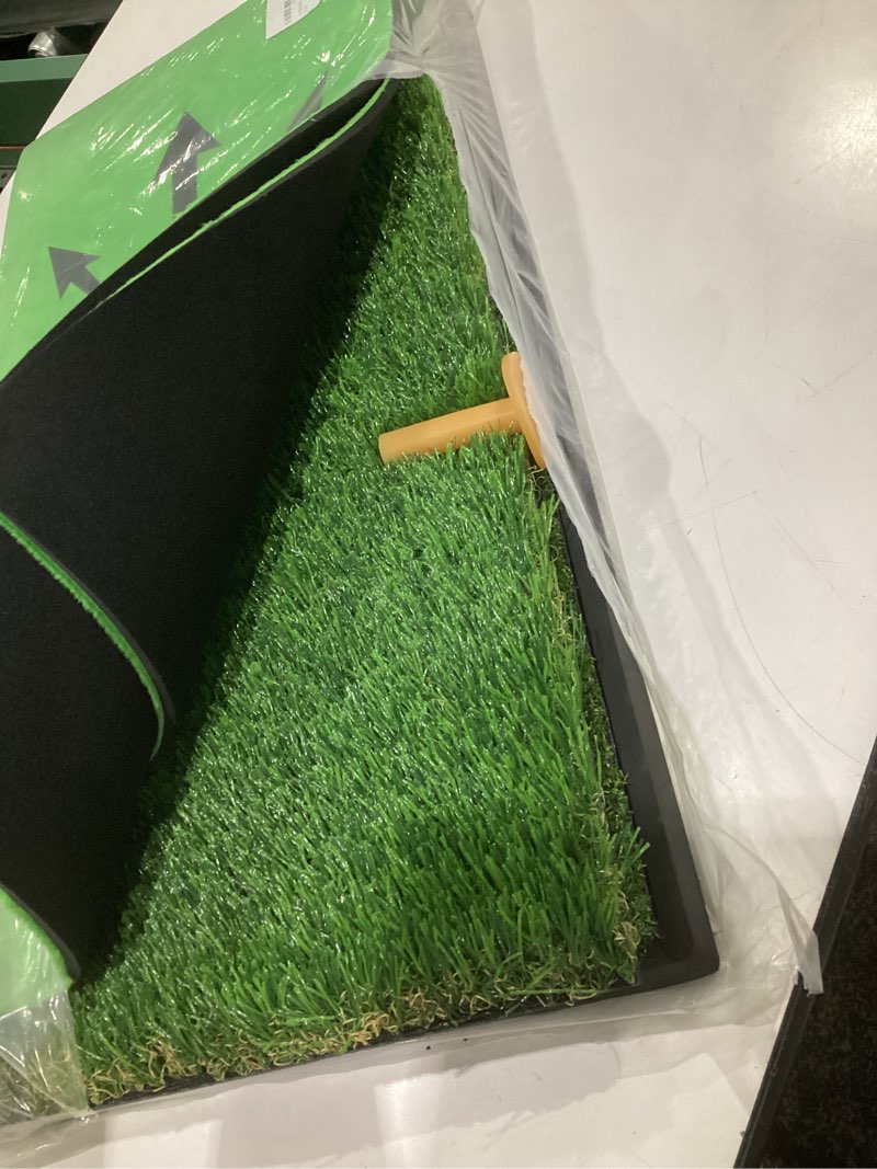 Condition photo showing Good Condition for golf hitting mat, large golf practice mat 25"x13" w/instant swing path feedback, 4 replaceable training turf with heavy duty rubber base for driving/chipping/putting, golf equipment indoor & outdoor