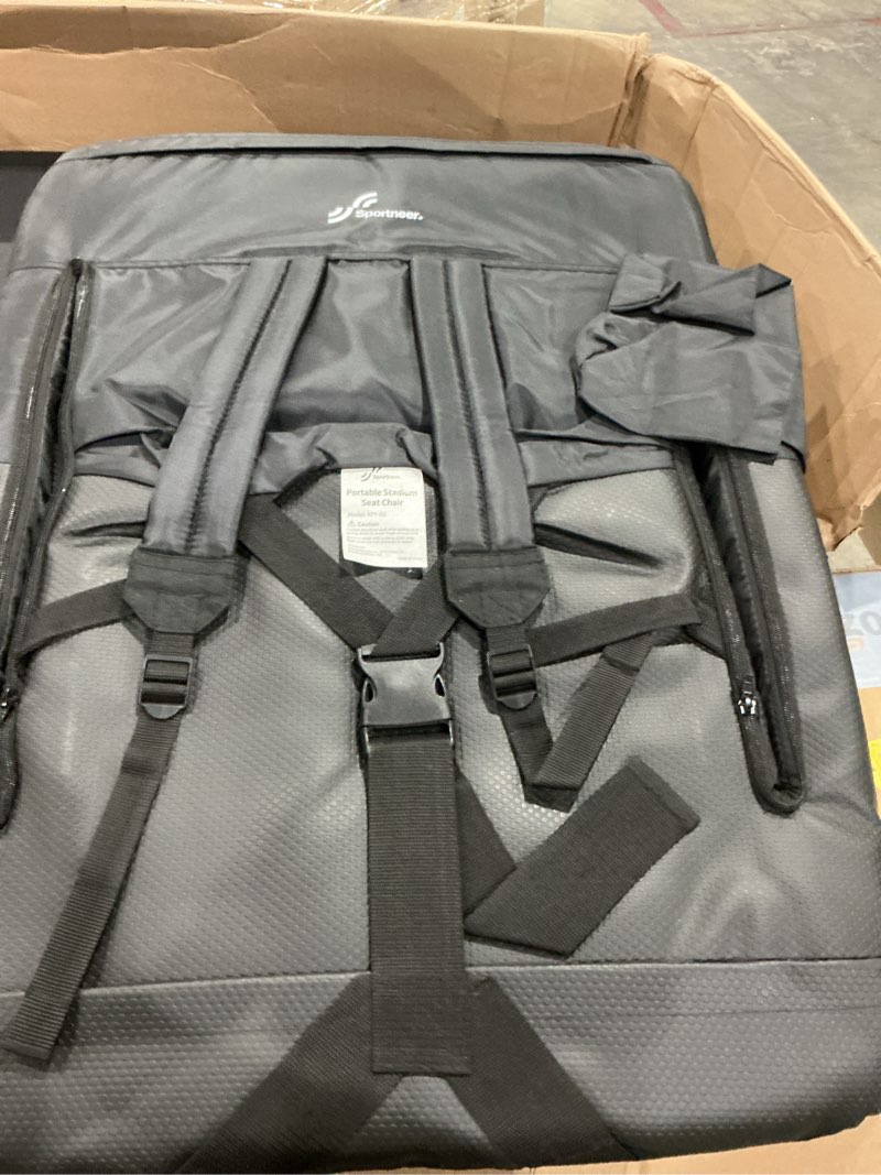 Condition photo showing Good Condition for stadium seat chair- wide bleacher cushion with padded back support, armrests, 6 reclining positions and portable carry straps by home-complete