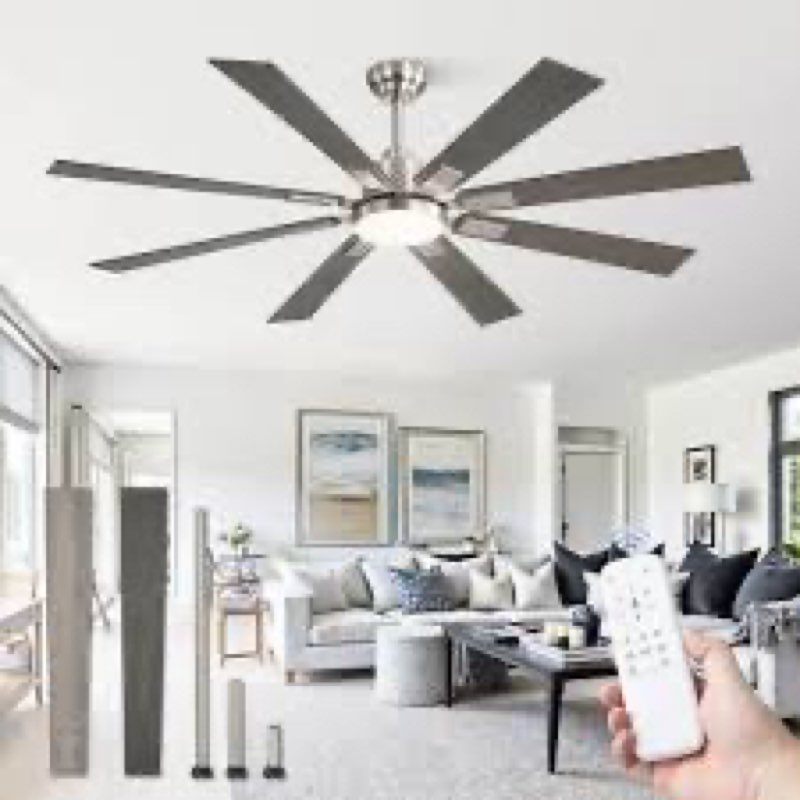 ZMISHIBO 62 inch Brushed Nickel Modern Ceiling Fan with Light and Remote, Indoor/Outdoor Industrial 