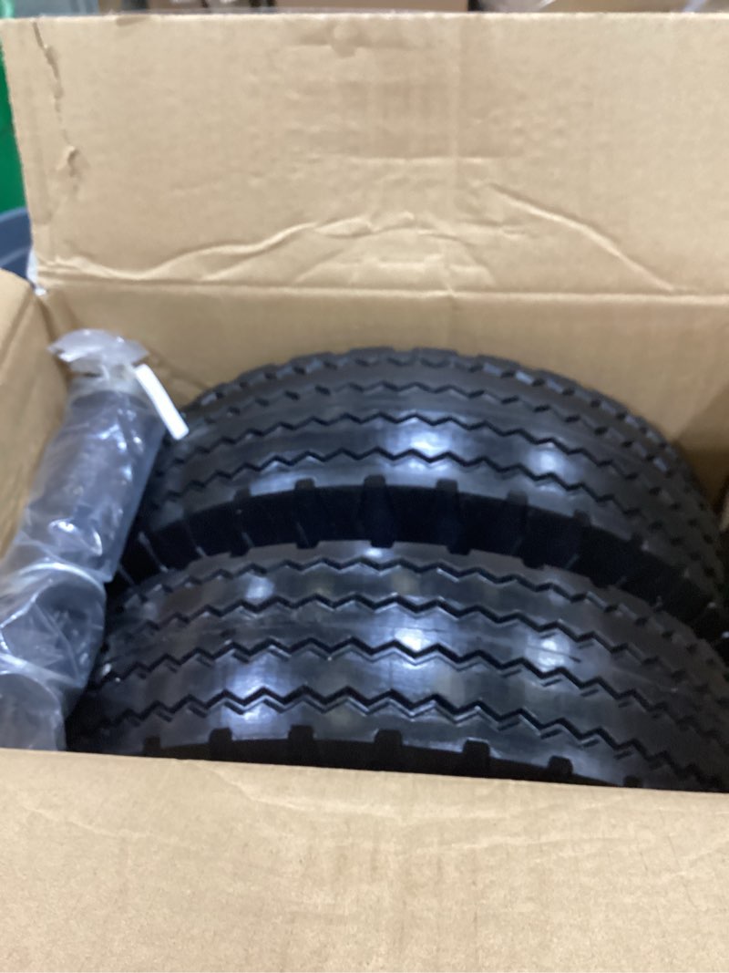 Condition photo showing As Is for GICOOL 4.10/3.50-6 Flat Free Tire and Wheel, with 3"-3.5''-4.0''-4.5'' Centered Hub, and 3/4" & 5/8" Bearings, Replacement for Wheelbarrow, Hand Truck/All Purpose Utility Tire on Wheel, (2 Pack)