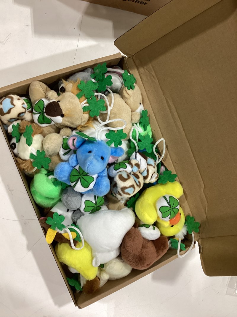 Condition photo showing New/Like New for blueweenly 24 pcs st. patrick's day mini plush toys st. patrick's day small stuffed animals with green plush shamrock stuffed animals keychain for party favor gifts