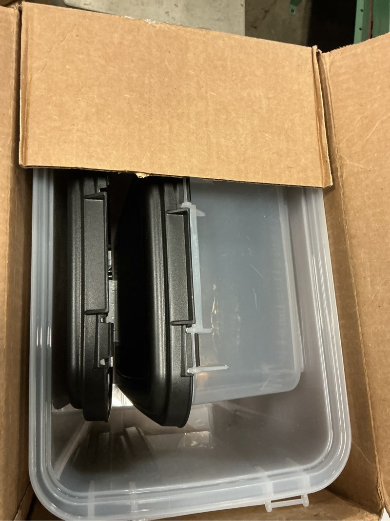 Condition photo showing New/Like New for iris usa dog food storage container 30 lb + 11lb airtight combo, stackable pet food storage bin with wheels for cat dog food, bpa free, made in usa, black