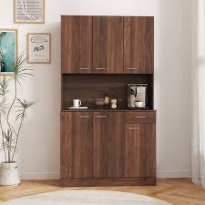 70.87" tall wardrobe& kitchen cabinet, with 6-doors, 1-open shelves and 1-drawer for bedroom,walnut