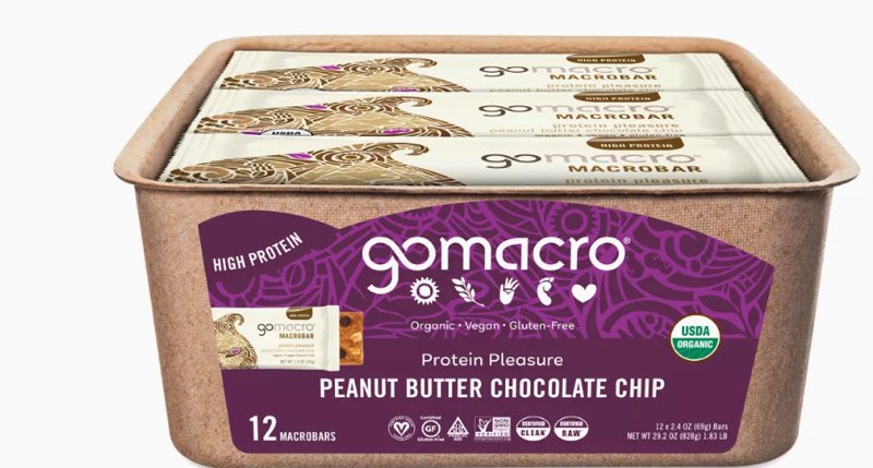 gomacro macrobar organic vegan protein bars - peanut butter chocolate chip (2.4 ounce bars, 12 count((best by/jun/29/2025))