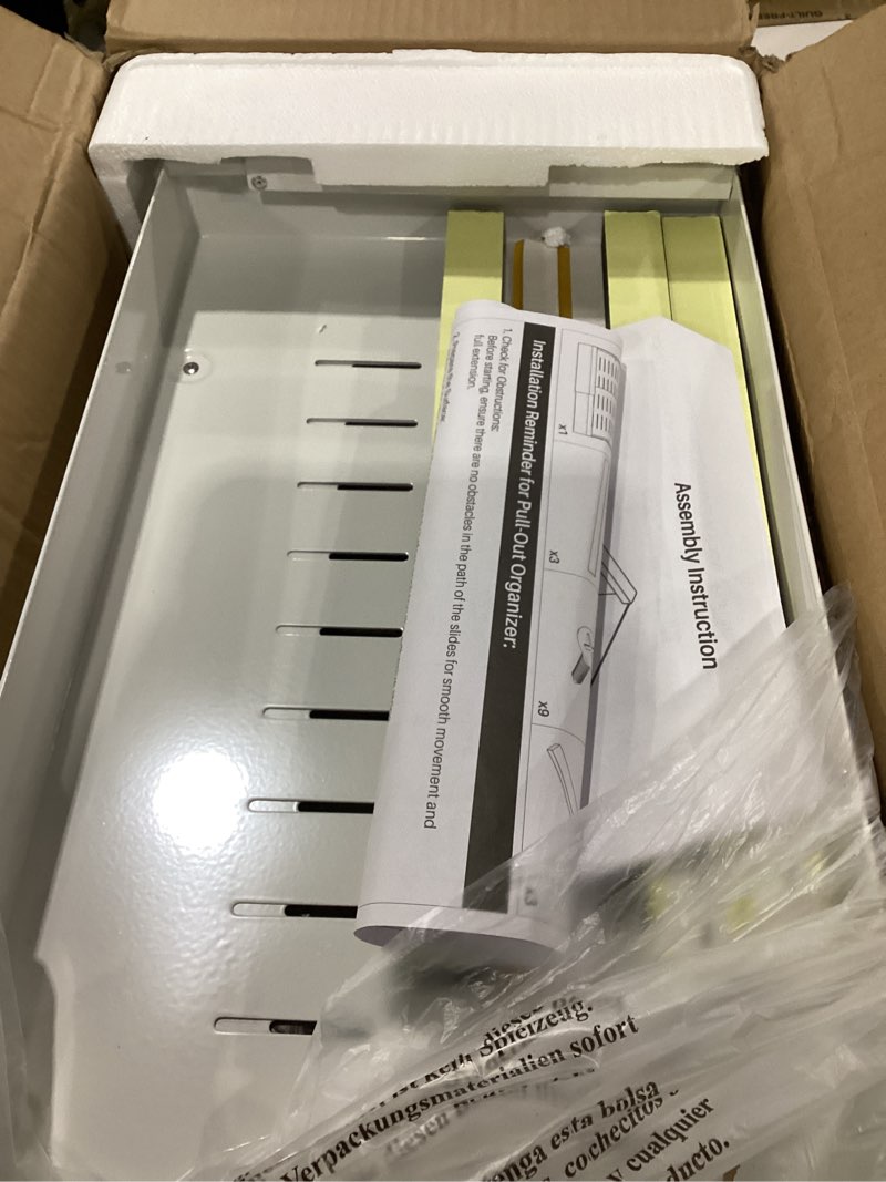 Condition photo showing New/Like New for kitstorack pull out cabinet organizer, expandable(12"-20") heavy duty slide out drawers fixed with adhesive nano film for pots, roll out shelf storage for kitchen base cabinet organization(white) white 21"d×12"-20"w(1 pack)