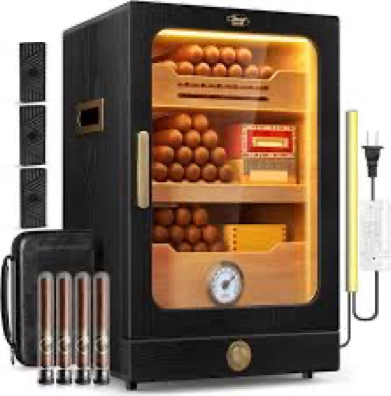 tesonway cigar humidor, desktop cigar humidor cabinet light control system with spanish cedar wood s