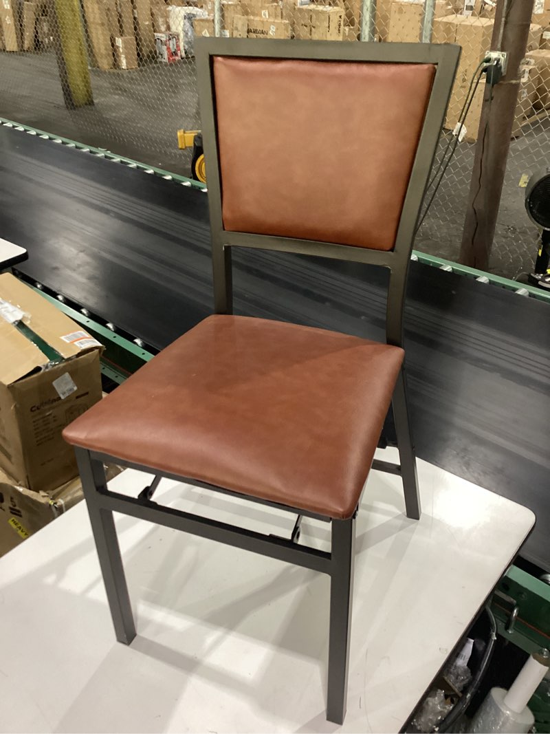 Condition photo showing New/Like New for vecelo folding chairs set of 4 with cushion, foldable padded seats with heavy duty metal frame for kitchen/dining/living room, no assembly & space saving design, chestnut brown chestnut brown 4 pack