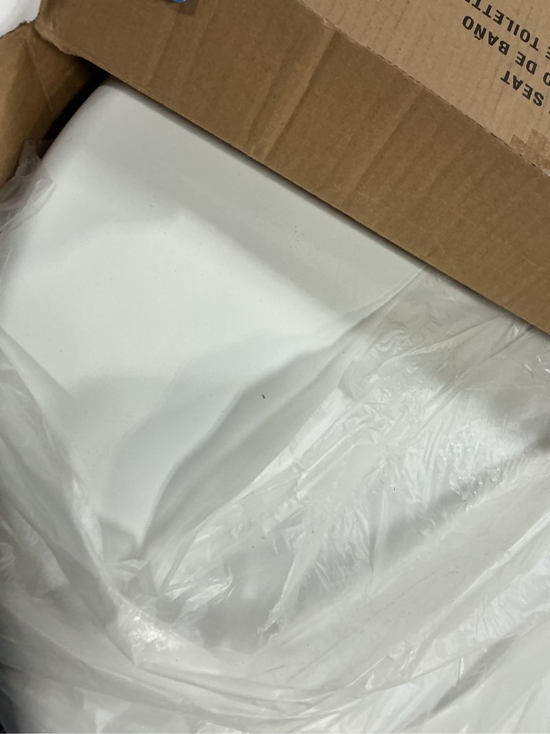 Condition photo showing As Is for bemis 1000cpt paramont heavy duty oversized closed front toilet seat with 1,000 lb weight limit will never loosen & reduce call-backs, round/elongated, plastic, white