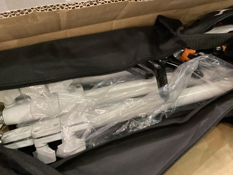 Condition photo showing As Is for EMART Backdrop Stand, 8.5x10ft Width Adjustable Photography Background Support Poles with Heavy Duty Flat Base, Photo Metal Steel Pipe and Drape Frame Kit for Parties Birthday Wedding - White 8.5x10ft White