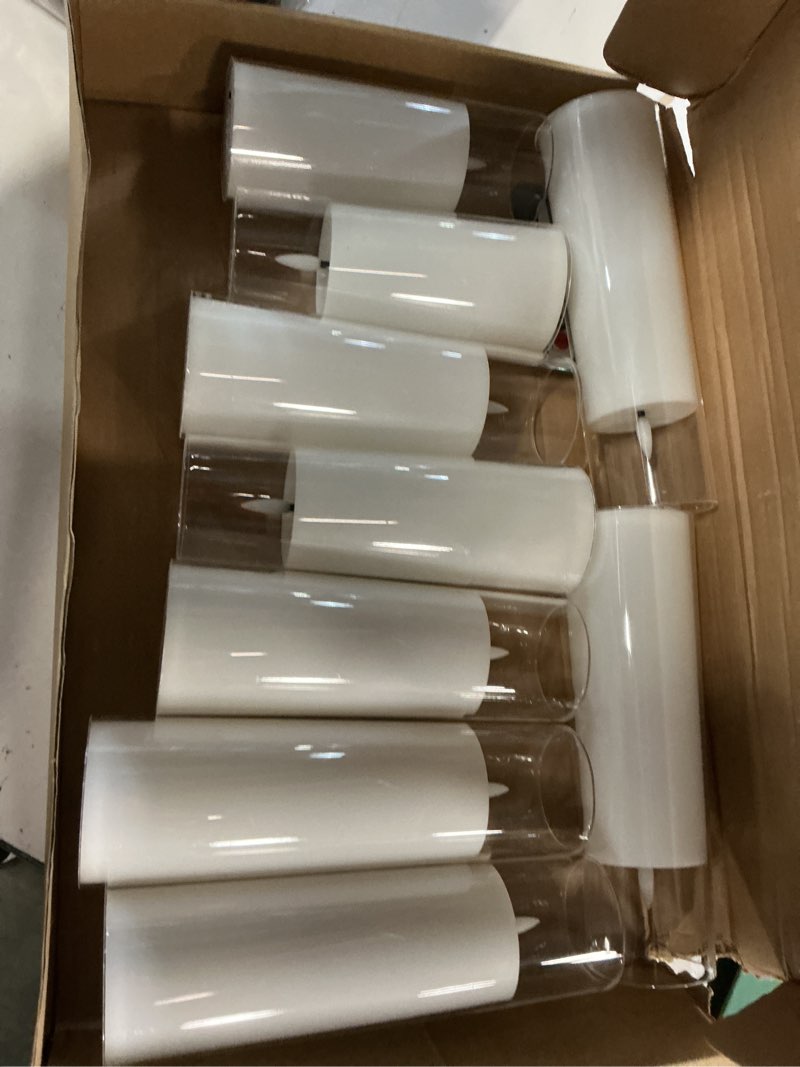 Condition photo showing New/Like New for kakoya flickering flameless candles battery operated with remote and 2/4/6/8 h timer acrylic led pillar candles pack of 9 (appr d2.3"xh5.5"6.5"7.5")with realistic 3d wick candles for home decor(white) white-1