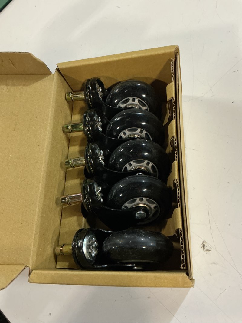 Condition photo showing Good Condition for ikea chair caster wheels replacement, 10mm stem, 2.5 inch rollerblade casters with gap-free bracket for safe barefoot rolling, quiet & floor-safe, pack of 5 (black, grey/black) 2.5 inch black grey/black