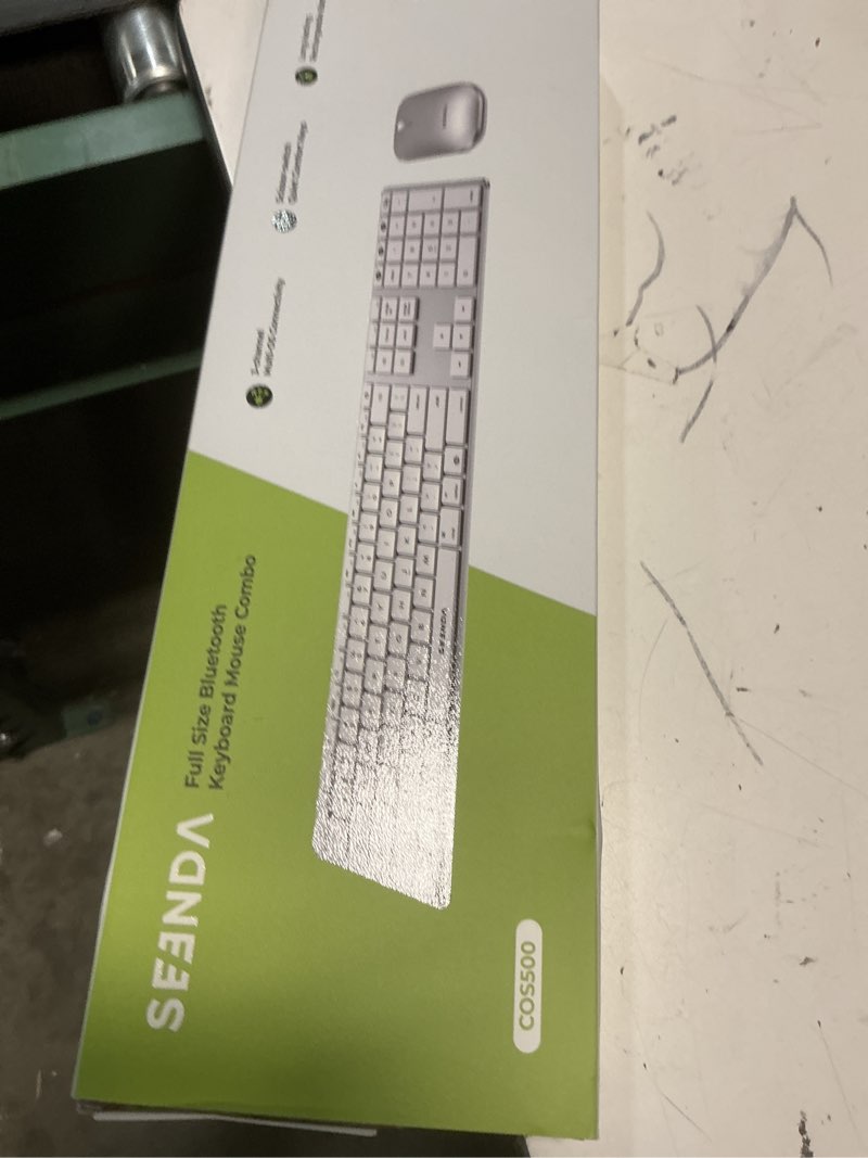 Condition photo showing New/Like New for seenda bluetooth keyboard and mouse for mac, cos500 multi-device rechargeable keyboard mouse with quiet keys, full size slim combo compatible for macbook pro/air, mac, ipad, iphone - white silver