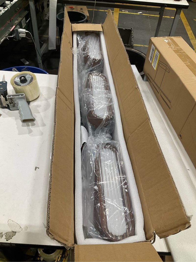 Condition photo showing New/Like New for 37.6" kitchen island lights, 28w wood dining room light fixtures over table, dimmable linear pendant lights for kitchen island, 3-light rustic hanging farmhouse chandeliers, walnut color 37.6 in - large plate walnut