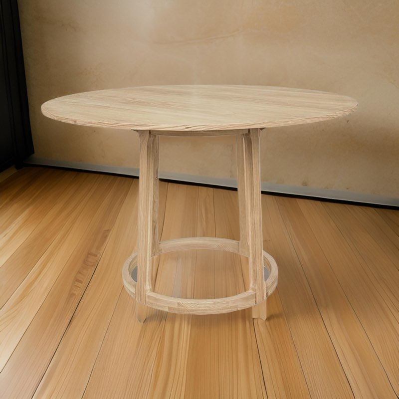 (Incomplete, box 1 of 2)Benjara Hane 47 Inch Dining Table, Round Tabletop, Natural Brown Oak Wood Veneer