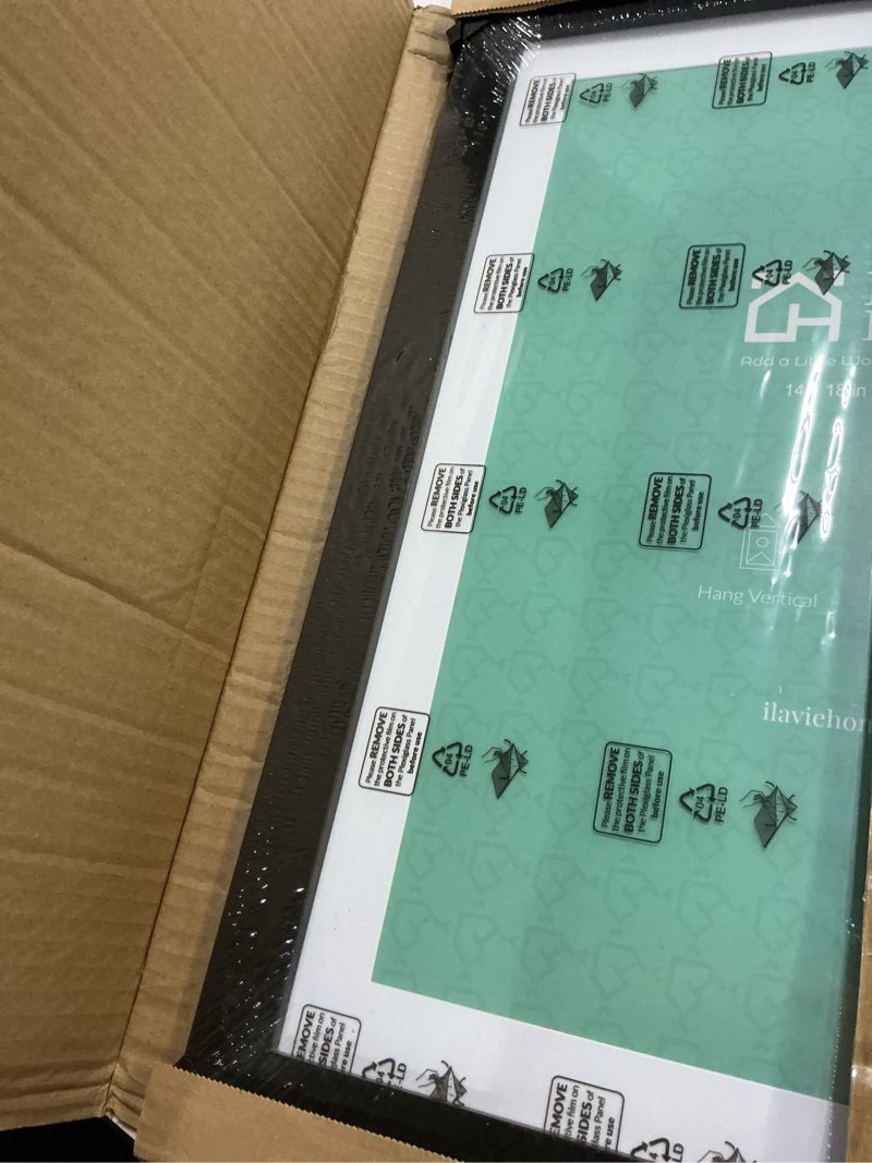 Condition photo showing Good Condition for LaVie Home 14x18 Picture Frame Black Poster Frame,Display Pictures 12x16 with Mat or 14x18 Without Mat, Stable and Sturdy Frame and Polished Plexiglass, Horizontal and Vertical Format of The Walls 14x18 Black