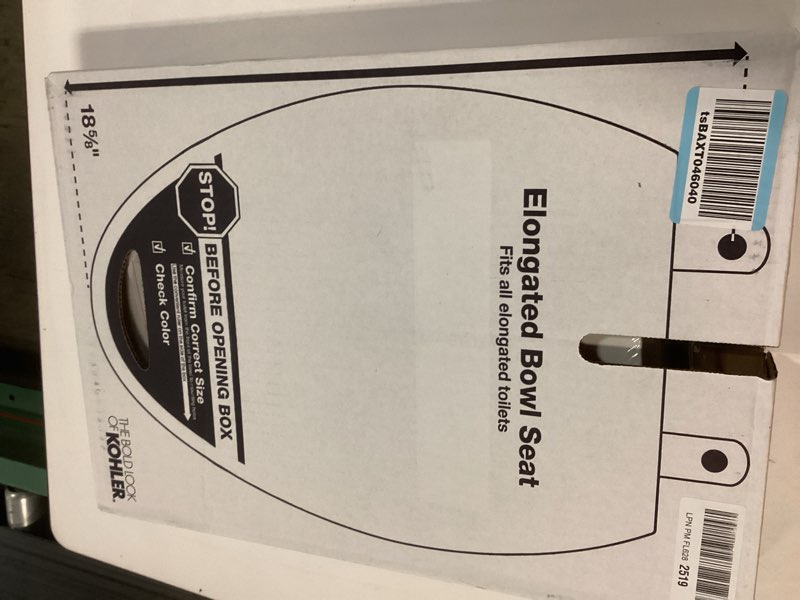 Condition photo showing New/Like New for kohler k-20110-0 brevia elongated toilet seat with grip-tight bumpers, quiet-close seat, quick-attach hardware, white