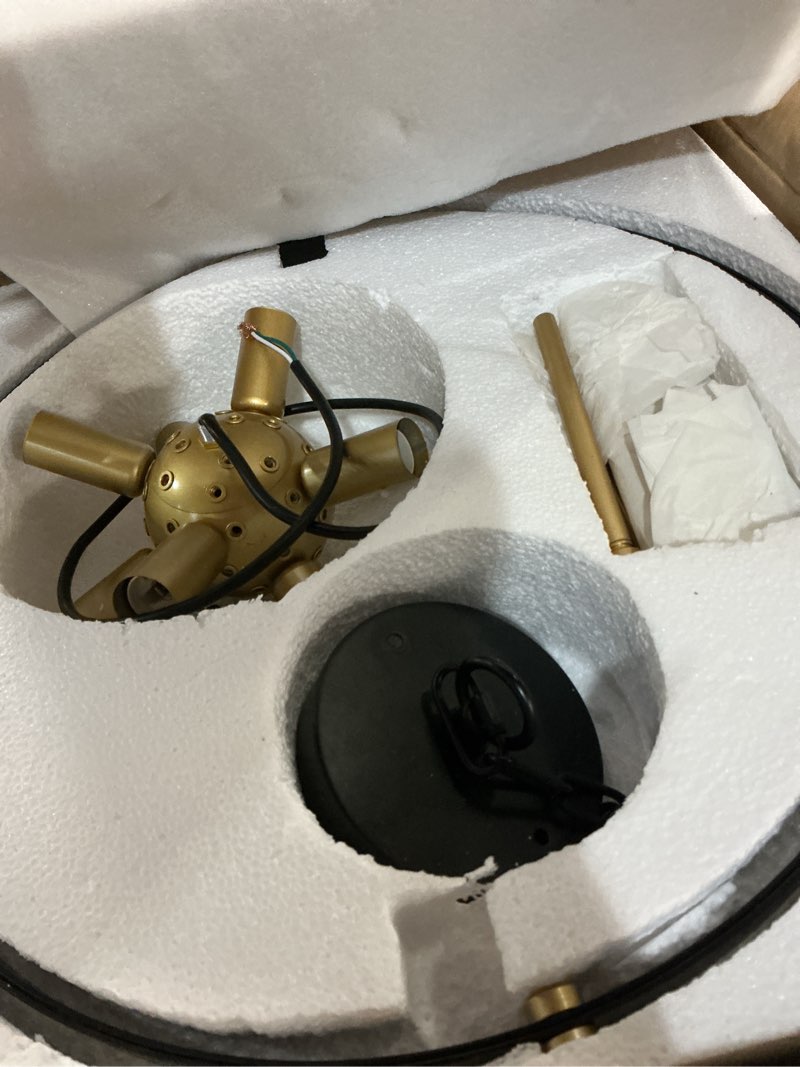 Condition photo showing Good Condition for 17.72'' Black Gold 8-Light Globe Sputnik Chandelier Modern Industrial Adjustable Hanging Ceiling Firework Pendant Light Fixture for Entryway Stairway Kitchen Dining Living Room Hallway Black Gold D18" x H20" 8-Light