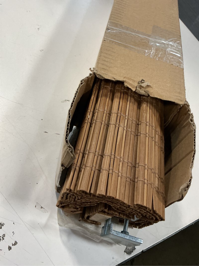 Condition photo showing As Is for LazBlinds No Tools No Drill Cordless Bamboo Roman Shades, Light Filtering Window Treatment, Roll Up Bamboo Blinds for Window 20'' W x 64'' H, Tuscan B Tuscan B 20'' W x 64'' H