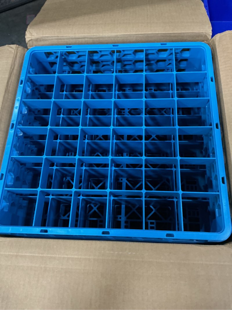 Condition photo showing New/Like New for carlisle foodservice products rg36-214 opticlean 36 compartment glass rack with 2 extenders, 2-15/16" compartments, blue (pack of 3) carlisle blue 7.12" w/ 2 extenders 36 compartment glass rack