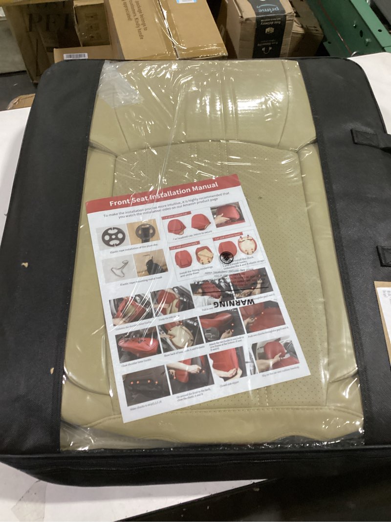 Condition photo showing New/Like New for AOOG Car Seat Covers Full Set, Leather Seat Covers for Car, Waterproof Car Seat Protector with Lumbar Support, Automotive Seat Covers Universal Fit for Most Cars SUV Trucks (Full Set, Beige) FULL SET BEIGE