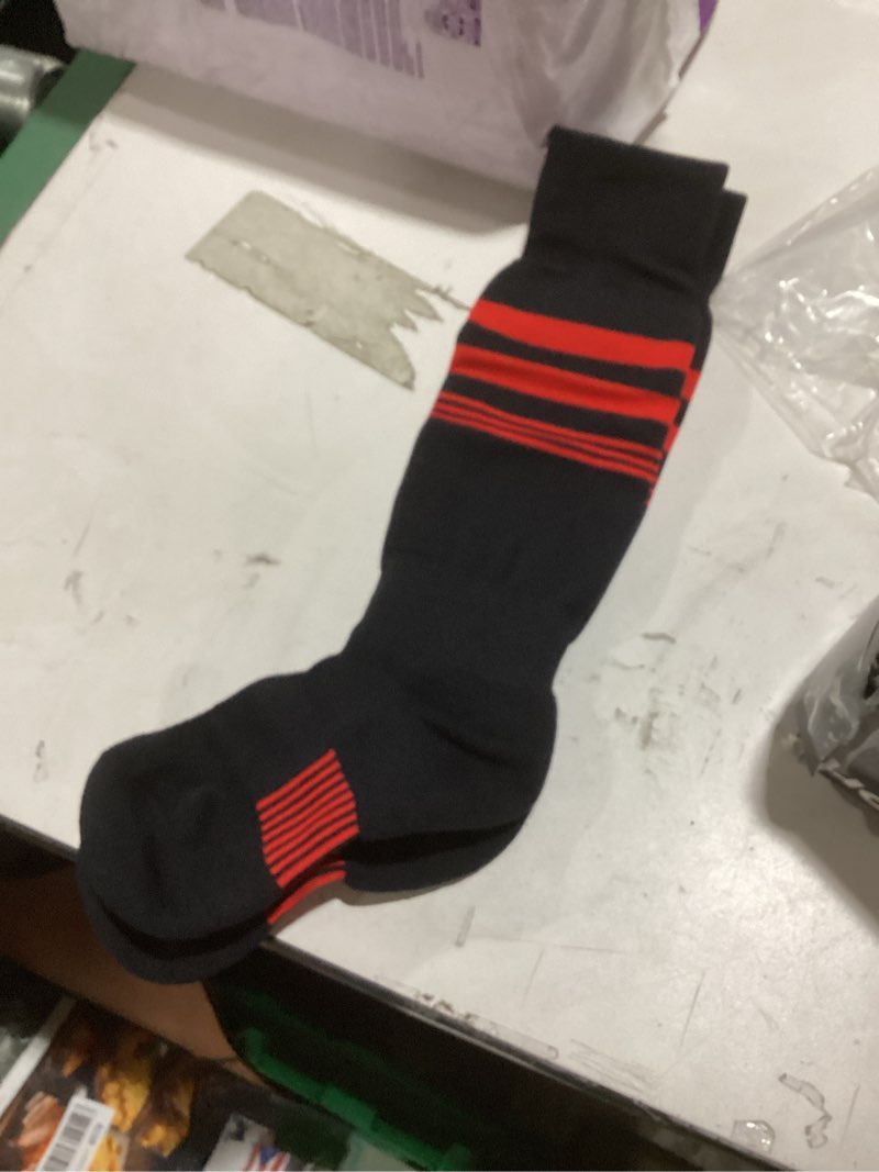 Condition photo showing New/Like New for cs celersport striped soccer softball socks for youth kids men and women athletic knee high socks 2/3 pairs xx-small black/red(2 pack)