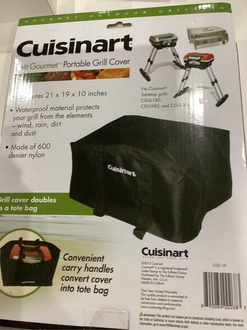 Condition photo showing New/Like New for Cuisinart CGC-19 VersaStand Grill Tote Cover Measures 21 x 19 x 10 inches