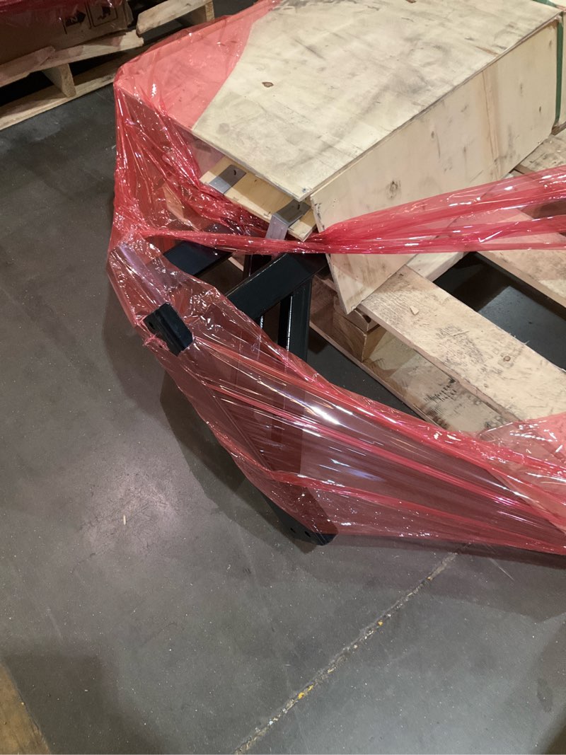 Condition photo showing As Is for adjustable gantry crane 1 ton (2200 lbs) with manual trolley, hook and sling strap, 12 locking positions (97" to 141") with triangle base, portable i-beam hoist for factory, warehouse, auto repair