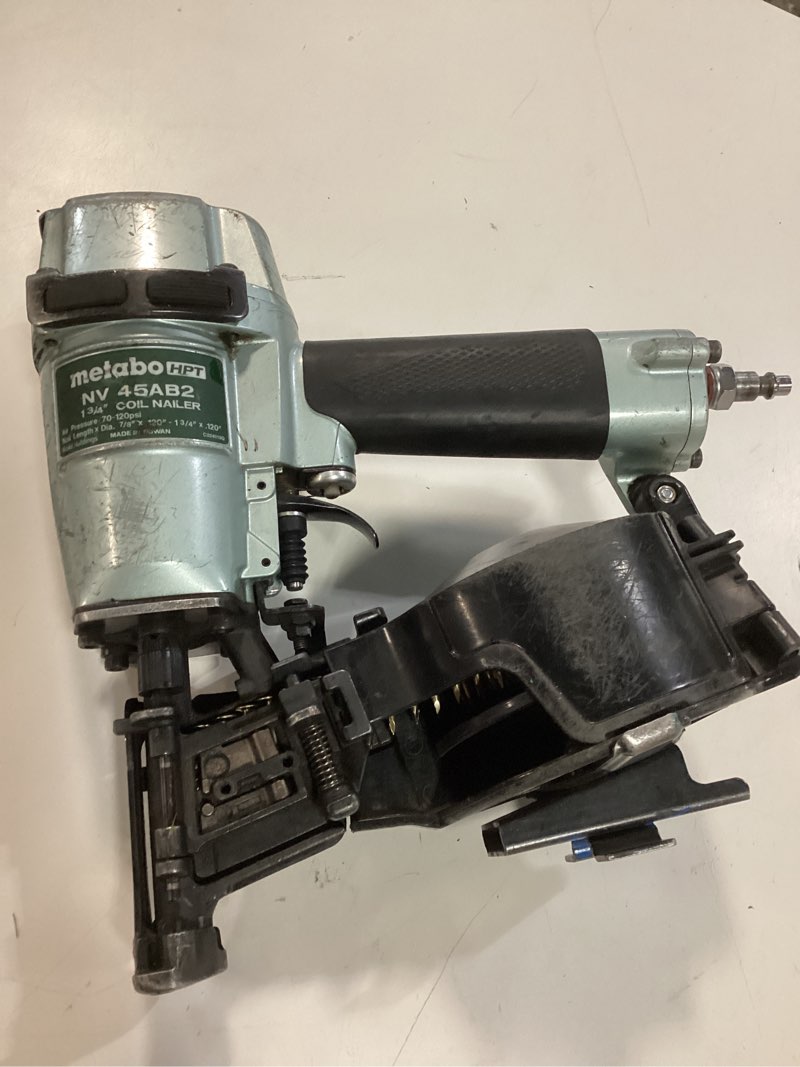Condition photo showing As Is for metabo hpt roofing nailer, pro-preferred pneumatic power nailers, ideal for asphalt roofing shingles, 16 degree 7/8? to 1-3/4? roofing nails, nv45ab2 roofing nailer, pneumatic