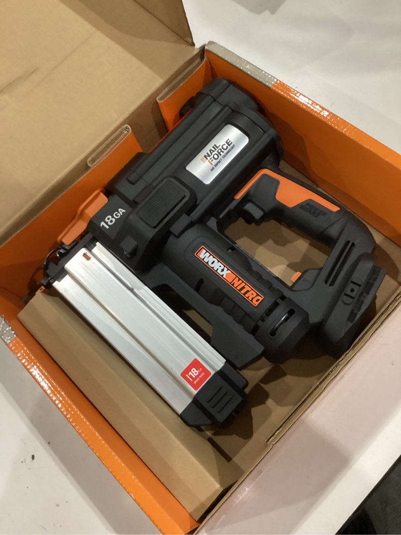 Condition photo showing Good Condition for worx nitro 20v 18ga brad nailer cordless fires 80 nails per minute, cordless nail gun anti-ejection, nail gun battery powered tool-free jam release wx842l.9 power share – tool only 18ga brad nailer kit (tool only)
