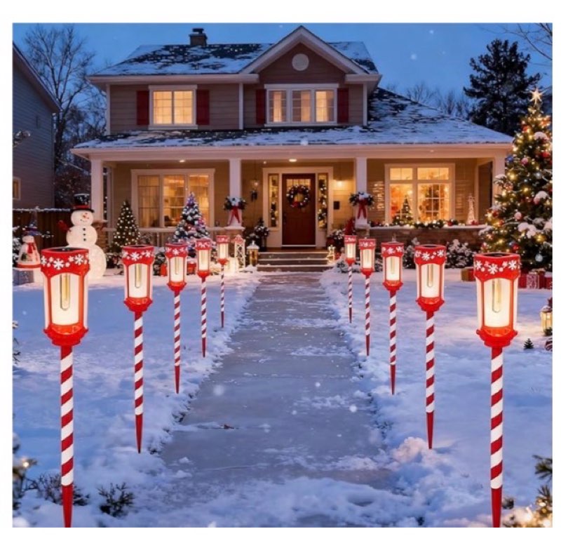 huyieno 8pk solar christmas pathway lights stainless steel tube glass lens decorative outdoor garden path lights solar powered landscape lighting for walkway yard garden lawn