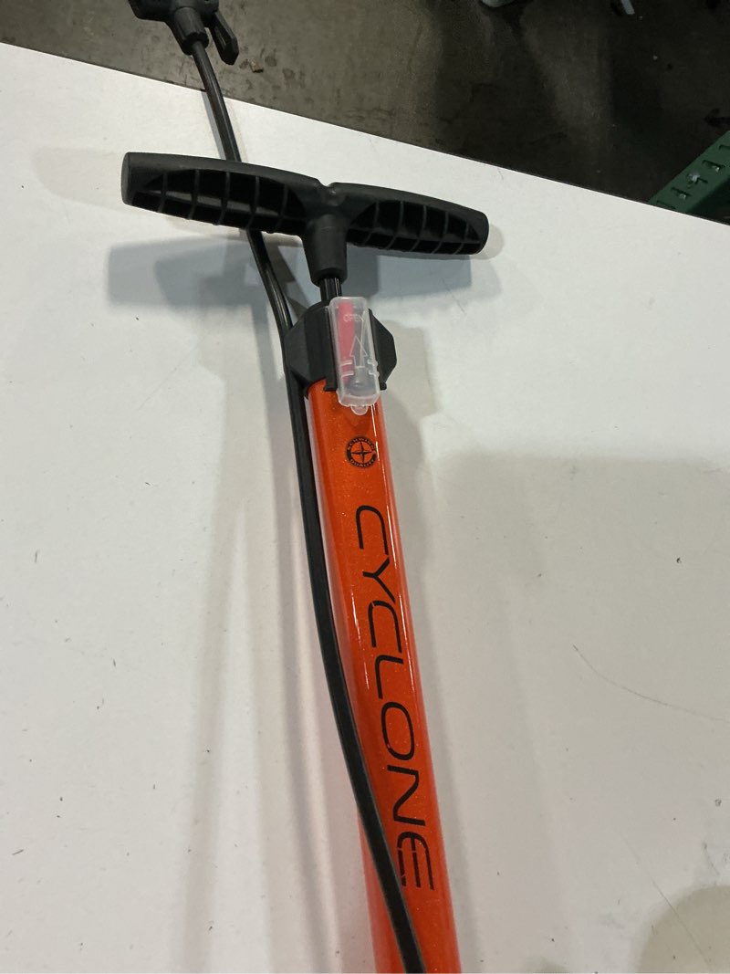 Condition photo showing As Is for schwinn cyclone tire floor pump - orange