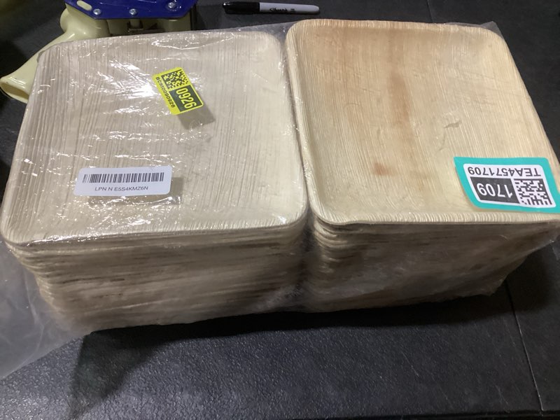 Condition photo showing Good Condition for similar to stock product.. palm leaf plates 10 inch bamboo paper disposable 50 bulk dinner square party plates event tableware eco biodegradable compostable wooden plate best alternative to plastic plate, by koalalove b-50 plates 10\" square