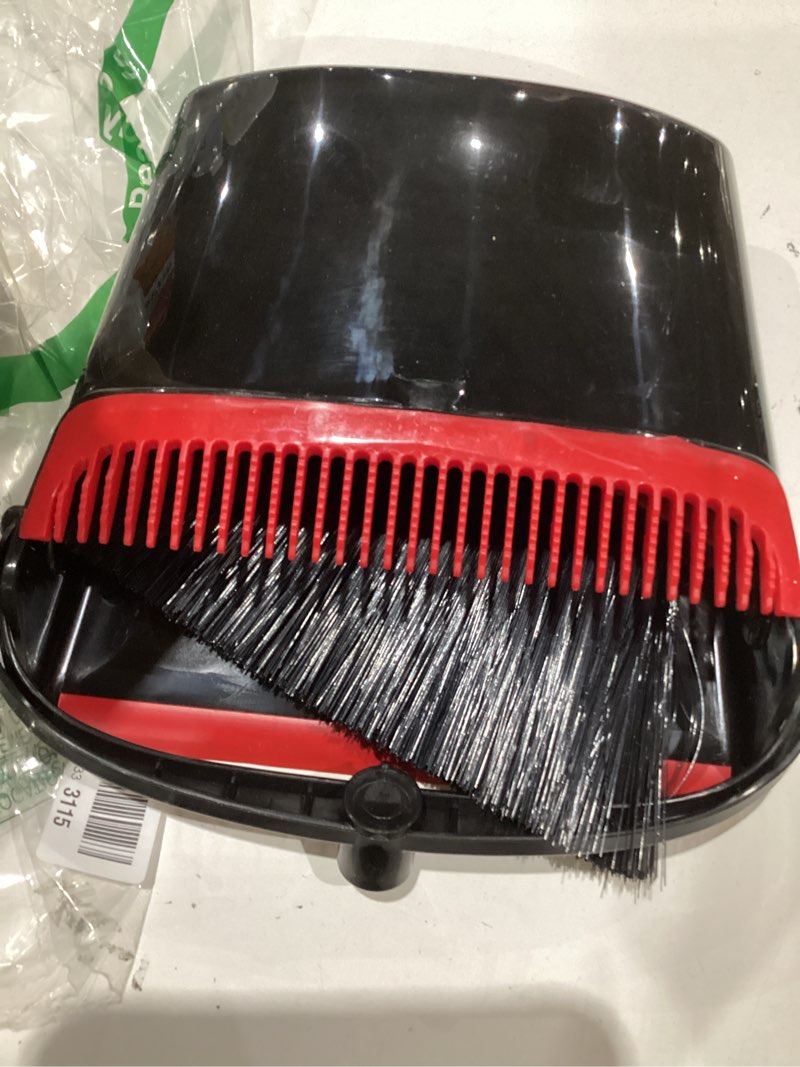 Condition photo showing Good Condition for broom with dustpan combo set 54" long handle adjustable length stainless steel broomstick standing dust pan and broom set for office home kitchen lobby floor cleaning (red and black) black and red