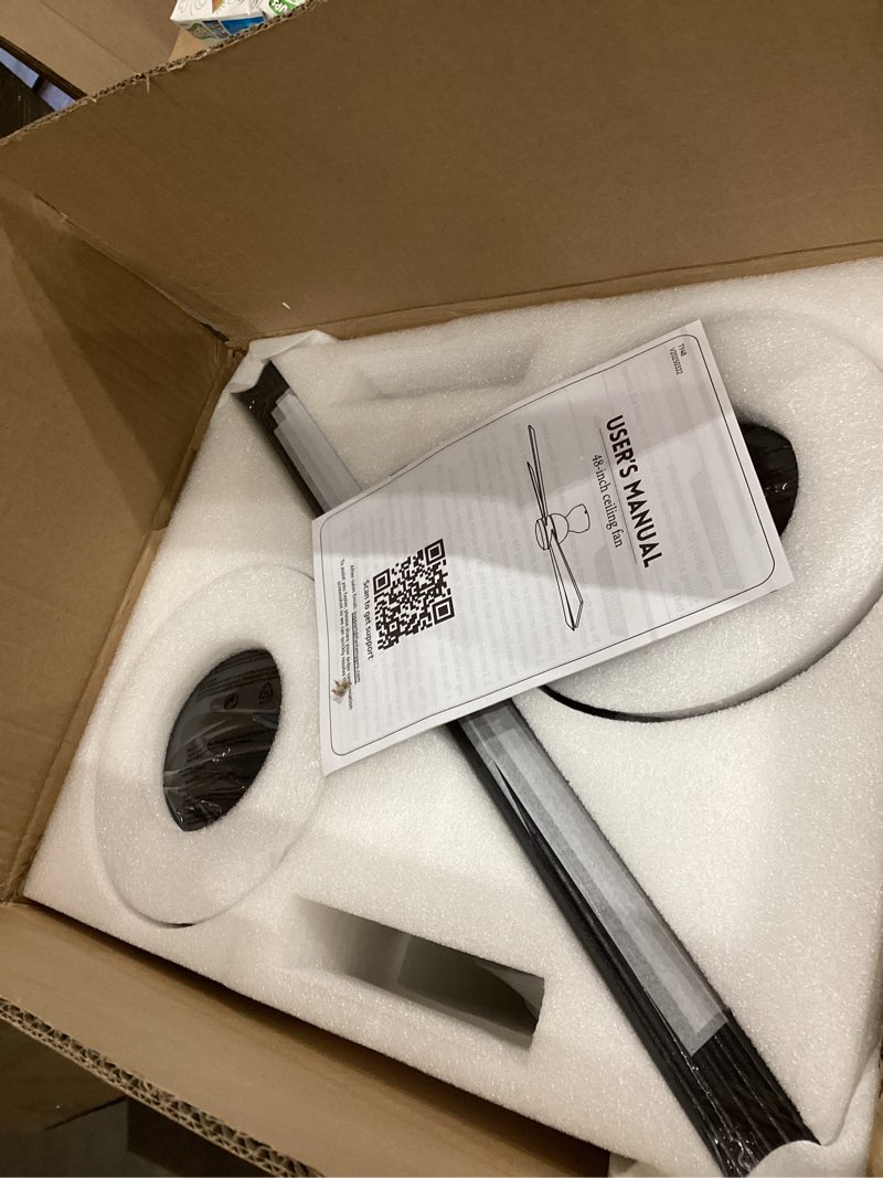 Condition photo showing New/Like New for 2 Pack 48 Inch Low Profile Ceiling Fan no Light, Black Ceiling Fan without lights, 6-Speeds, Quiet Reversible DC Motor, Indoor/Outdoor Ceiling Fans without Lights for Patio, Living Room, Bedroom 48 Inch Black 2