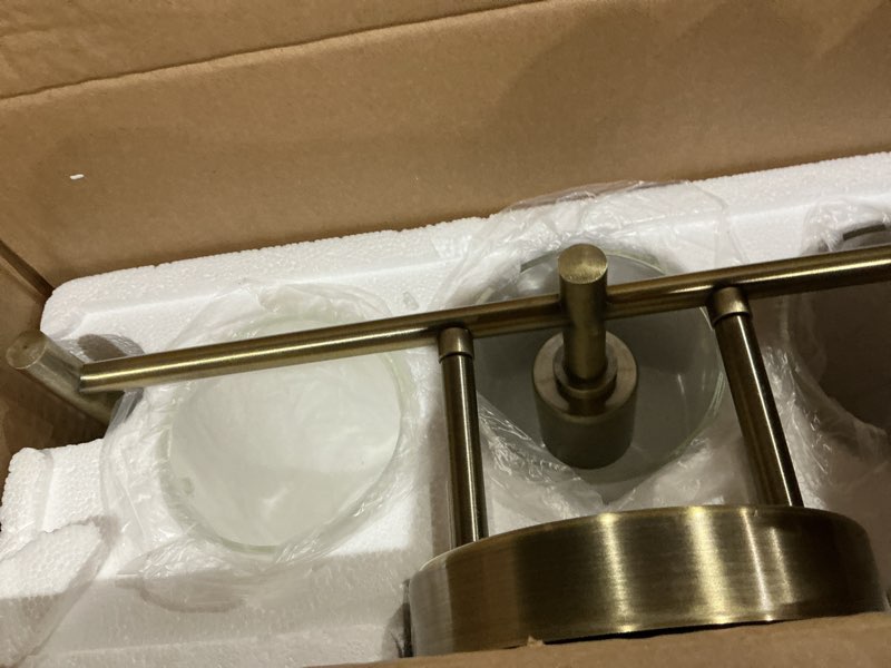 Condition photo showing As Is for indoi bathroom light fixtures, 3-light brass vanity light, black bathroom lights over mirror with clear glass shade, wall sconces for mirror bedroom living room hallway brass 3-light