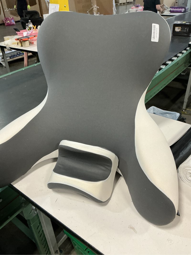 Condition photo showing Good Condition for reading pillow for sitting in bed, 22”h back pillow for sitting up,lumbar rest & neck support bed pillows,backrest bed chair with arms for reclining,gaming,resting,watching tv in couch or floor grey&white