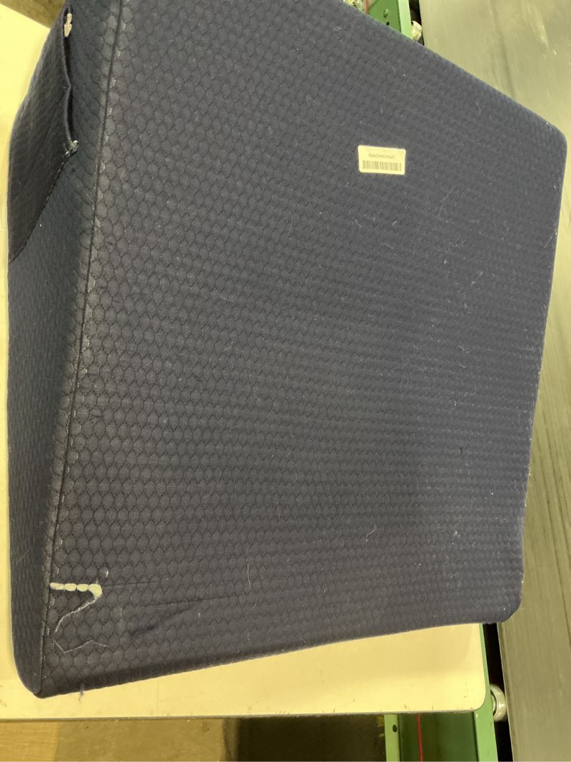 Condition photo showing As Is for wedge pillow, 12 inch bed wedge pillow for headboard, pillow wedge for acid reflux relief, sleeping, after surgery, snoring, gerd, triangle pillow wedge - cooling memory foam top, navy 24*24*12 inch navy
