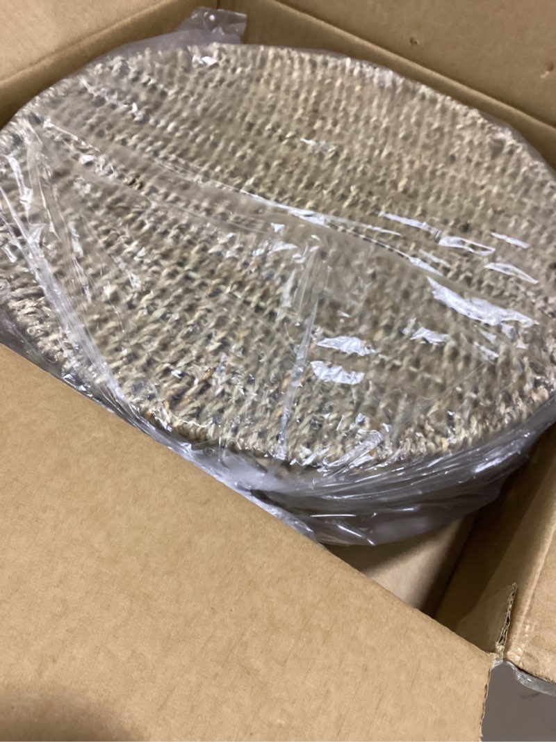 Condition photo showing Good Condition for Household Essentials Round Handwoven Seagrass Tray with Scalloped Edge and Handles, Natural