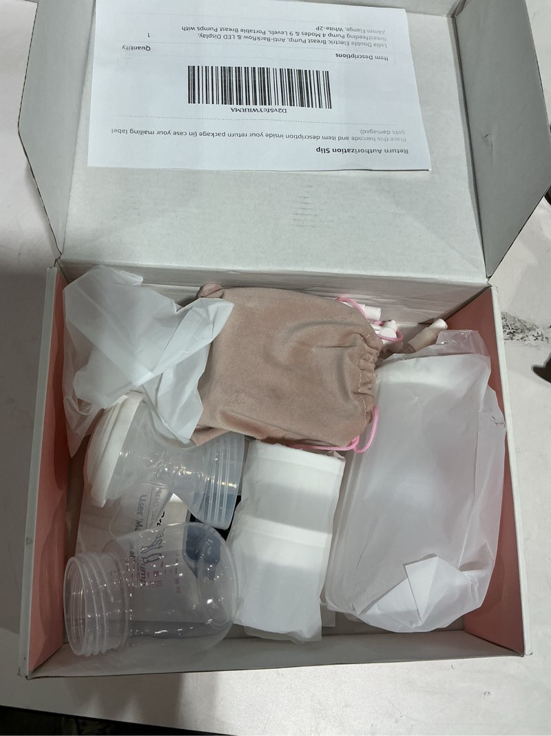 Condition photo showing As Is for double electric breast pump strong suction, portable breast pump electric breastfeeding pump, rechargeable milk pump with 4 modes & 9 levels, low noise, anti-backflow & led display, 24mm flange, blue