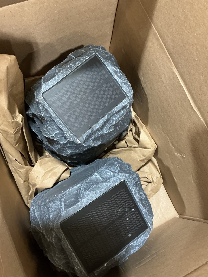 Condition photo showing As Is for outdoor rock speaker 60w deep bass multi-sync up to 100 speakers auto-pairing, ipx7 waterproof solar-powered bluetooth speaker perfect for pool, garden, patio, ideal for music entertainers - 2 pack