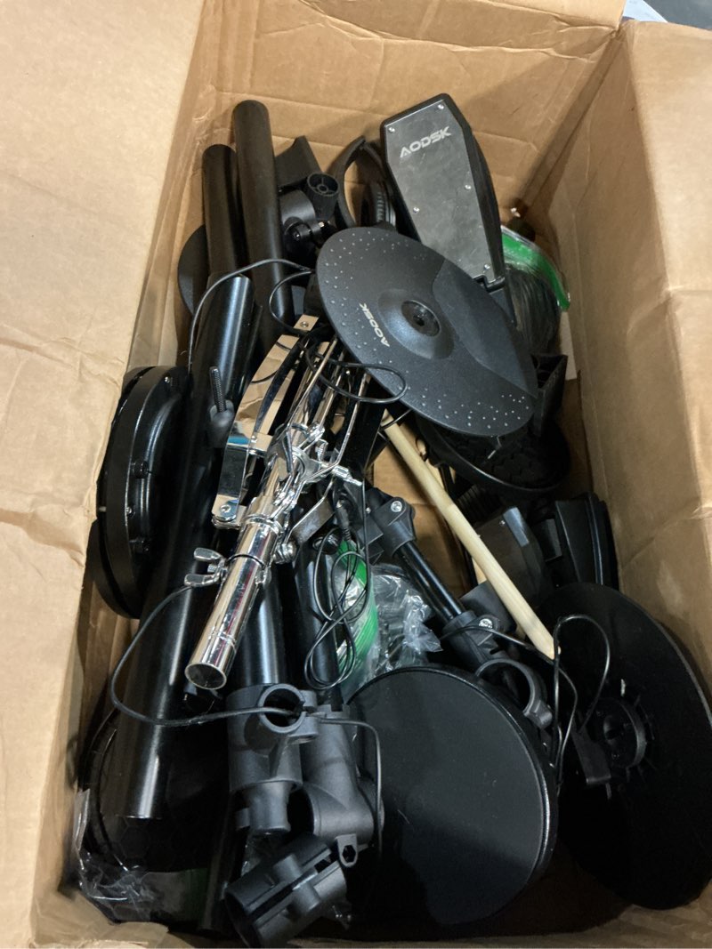 Condition photo showing As Is for aodsk electric drum set for beginner with 150 sounds,4 quiet drum pads,2 pedal,throne,sticks,electronic drum with headphone,aed-400 uaed-400